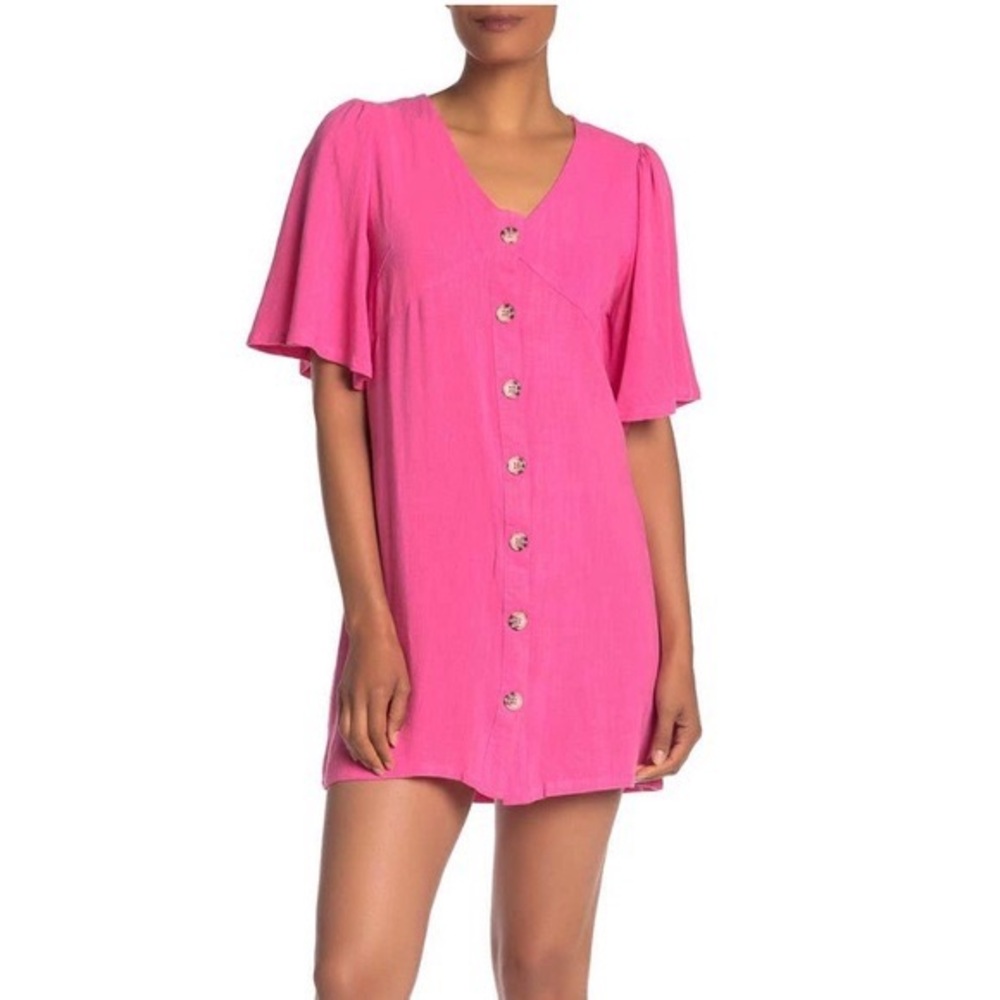 Good Luck Gem Hot Pink Button-Front Mini Dress